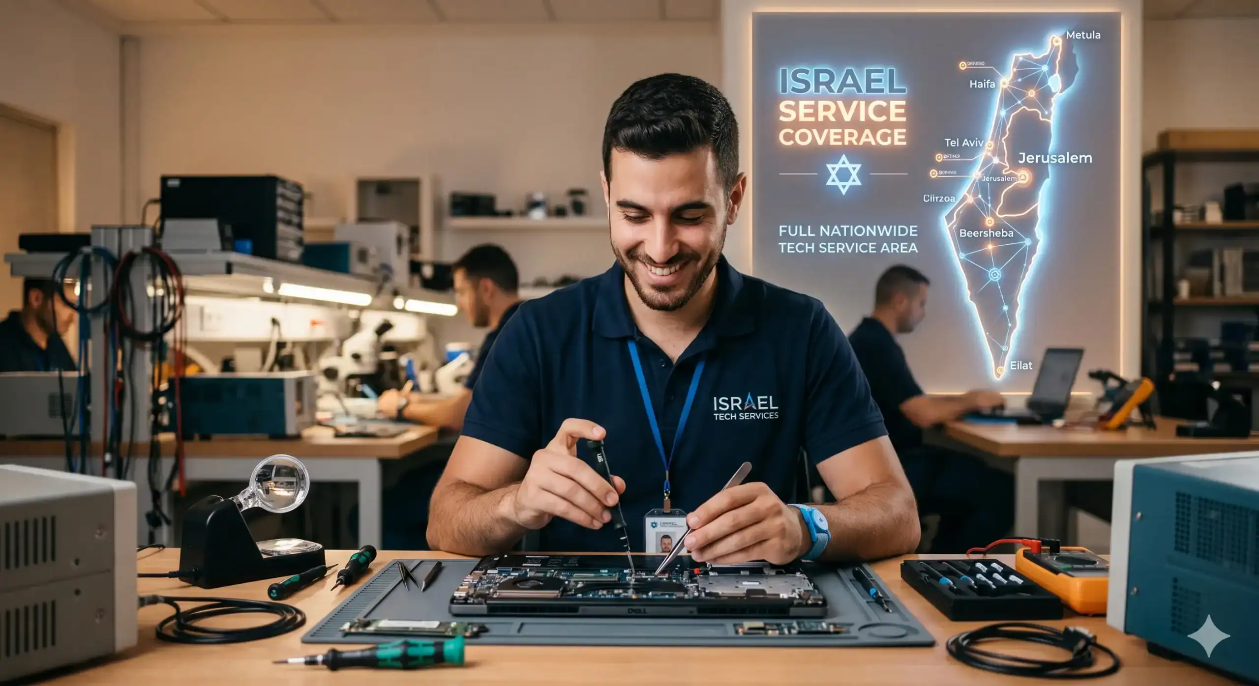 טכנאי מחשבים מקצועי מאושר מחשבים מבצע תיקון חומרה במעבדה